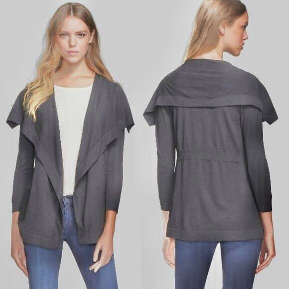 Theory Gray Maritza B New Steady Wool Blend Drape Open Front Cardigan Size 00-0 - Picture 1 of 6